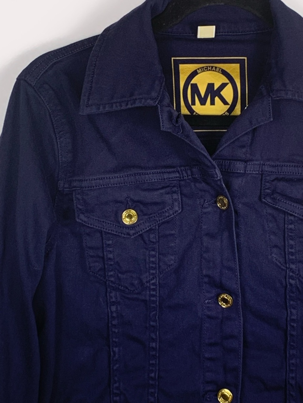 Michael Kors Denim Jacket Womens M Blue Stretch Trucker Gold Buttons Cotton - Picture 4 of 16
